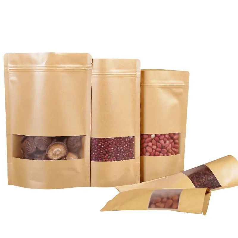 Custom Printed Ziplock Kraft Paper Stand up Pouch Food Packaging Bag with Zipper and Window