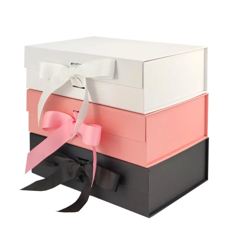 Elegant Luxury Rigid Boxes Custom Printed Gift Packaging With Ribbon Closure