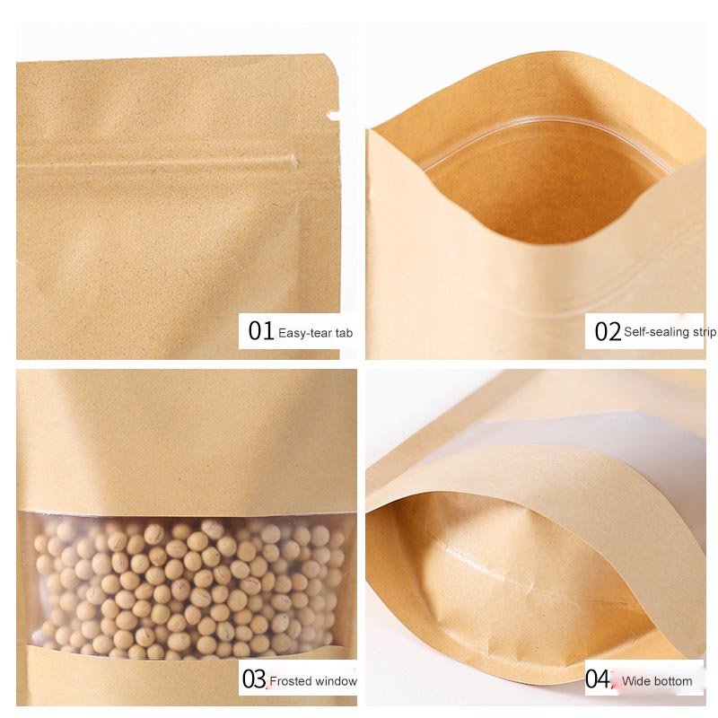 Biodegradable Kraft Coffee Bags With One Way Valve And Zipper Custom Printing
