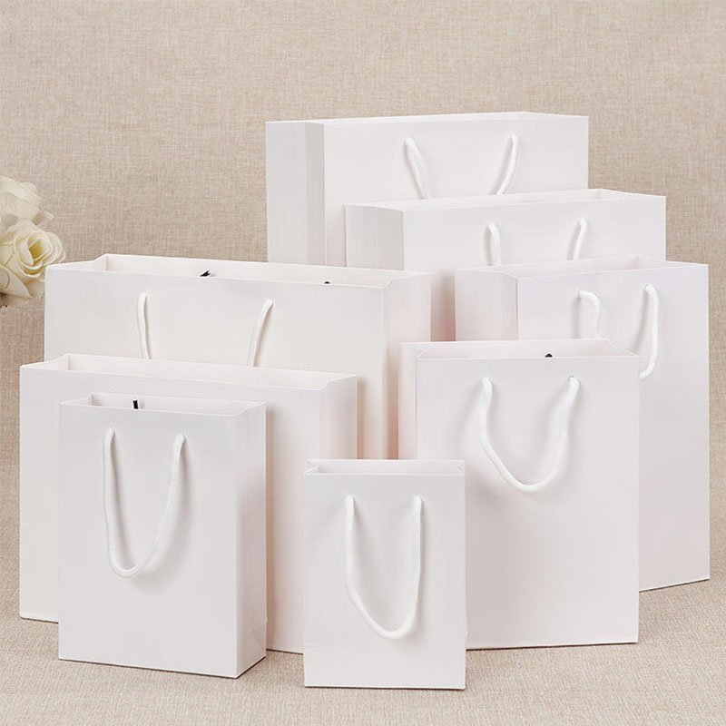 Personalized White Paper Tote Bag Custom Logo Printing for Jewelry or Boutique Use