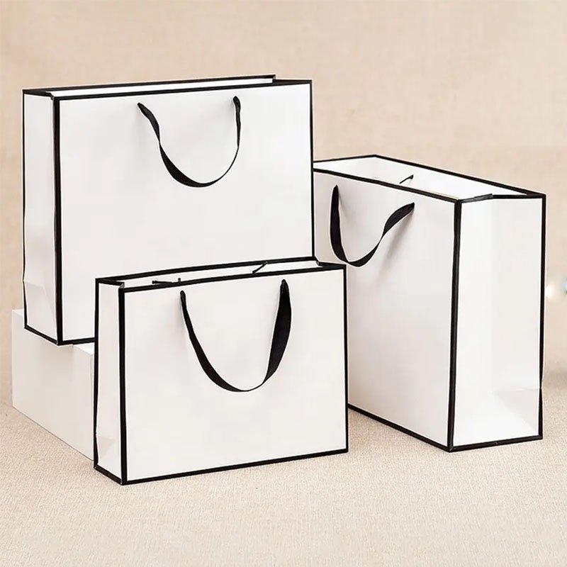 Personalized White Paper Tote Bag Custom Logo Printing for Jewelry or Boutique Use